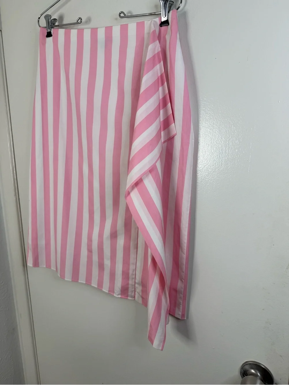 J.Crew, Thomas Mason, pink & white striped ruffle drape, cotton pencil skirt 8 - Picture 3 of 12